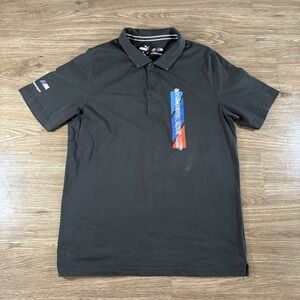 Puma Polo Shirt Men's Medium Black BMW Motorsport Casual Graphic Short Sleeve